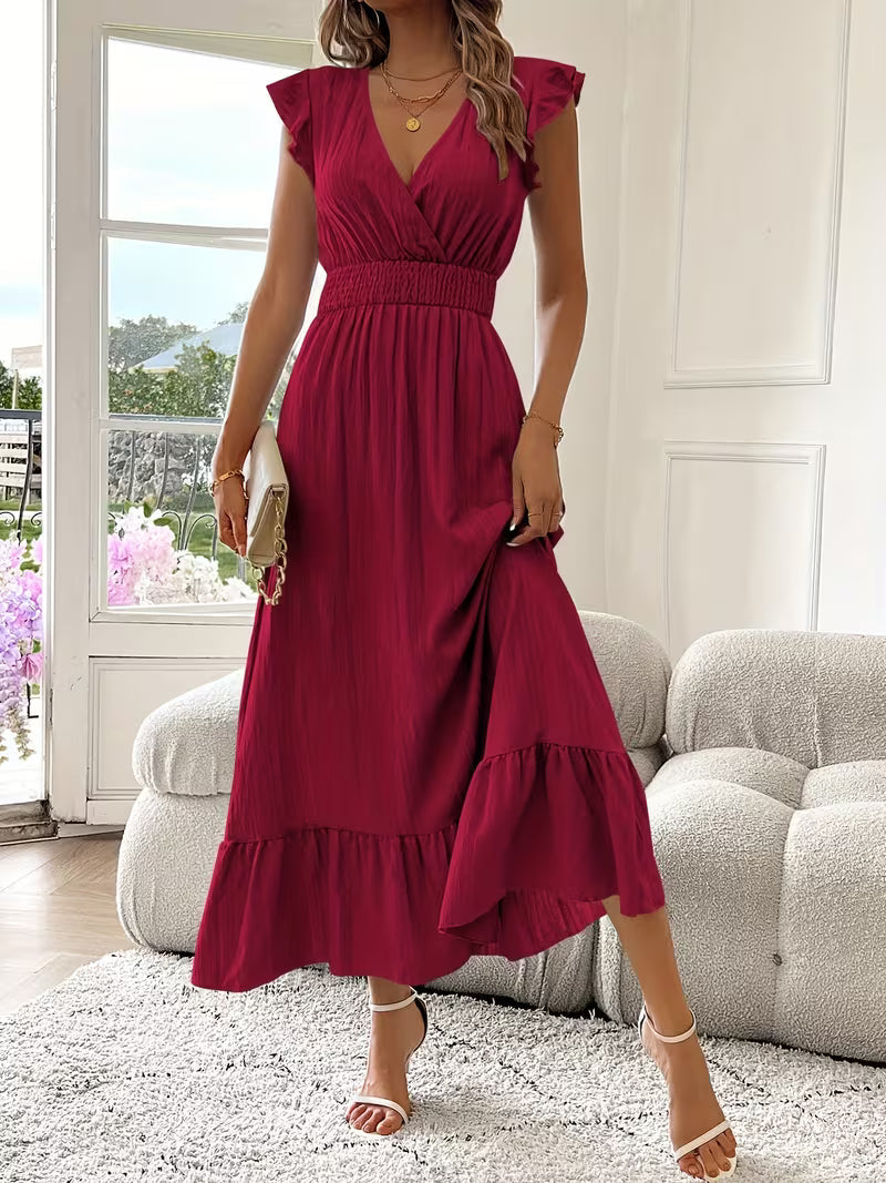 Stylish Mini Dress for Women with V Neck Sleeveless Ruffled
