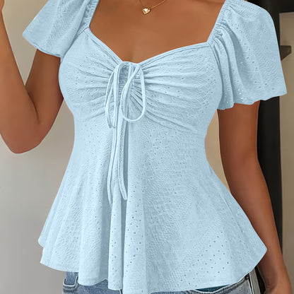Effortless Blouse for Women with Sweetheart Neck Flutter Sleeve Peplum
