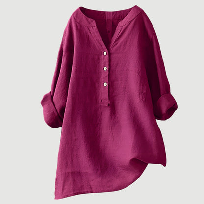 Effortless Blouse for Women with V Neck Button Down