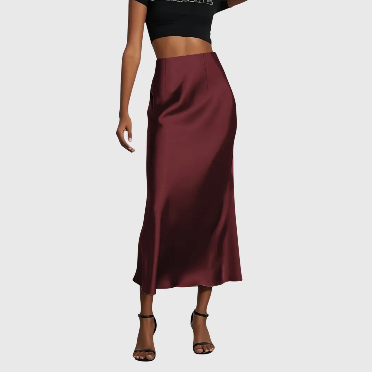 Elegant Satin Midi Skirt for Women with High Waist Fitted Slip Bias Cut Semi Formal Style