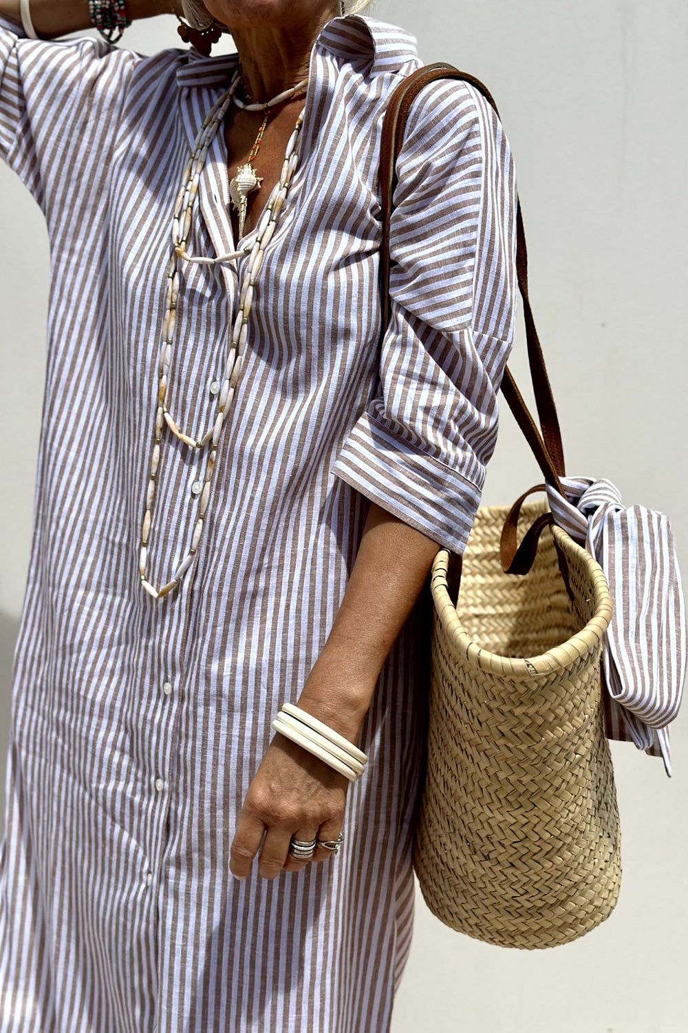 Effortless Striped Shirt Dress for Women with V Neck