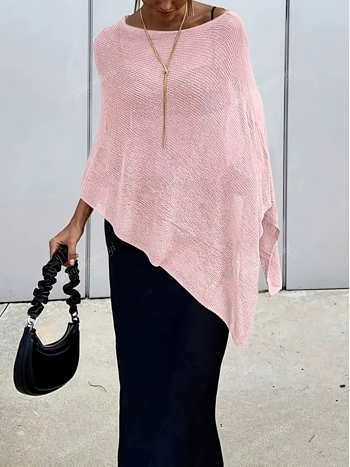 Elegant Poncho Shirts for Women with Half Zip Long Sleeve Asymmetric Hem Style