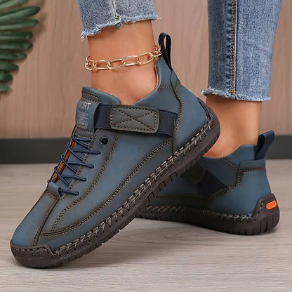 Comfortable Orthopedic Sneakers for Women with Lace Up Leather Velcro Strap Non Slip Walking Style