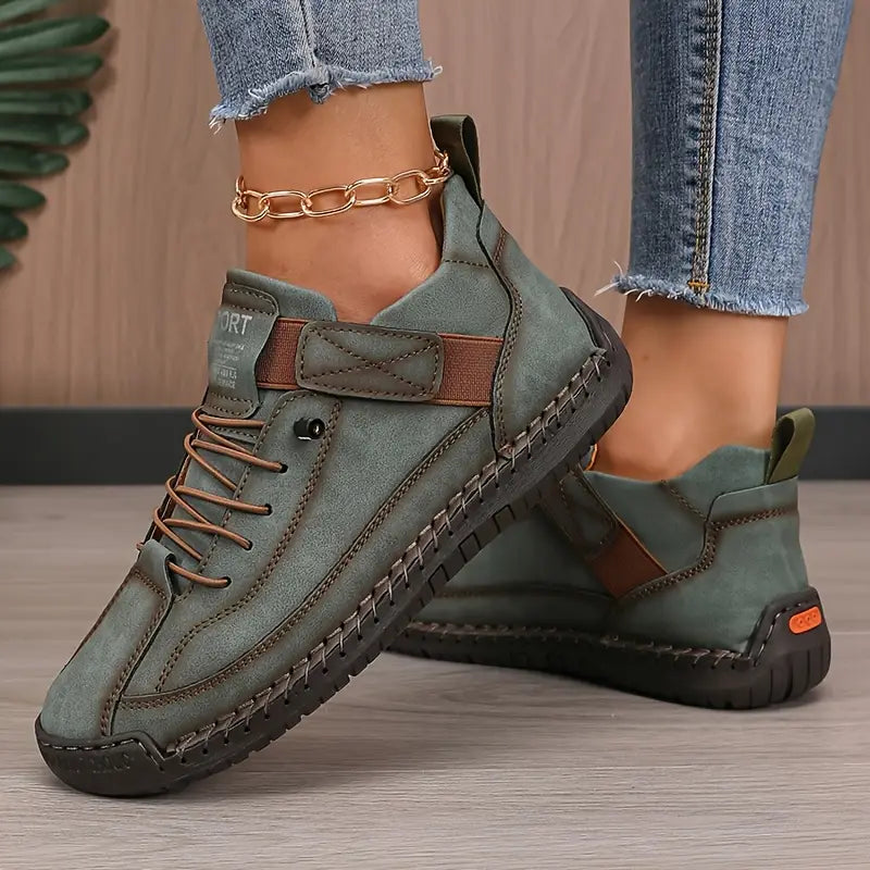Comfortable Orthopedic Sneakers for Women with Lace Up Leather Velcro Strap Non Slip Walking Style
