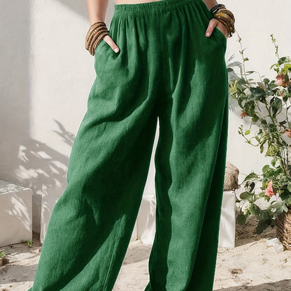 Stylish Wide Leg Linen Pants for Women with High Waist Relaxed Pocket Detail