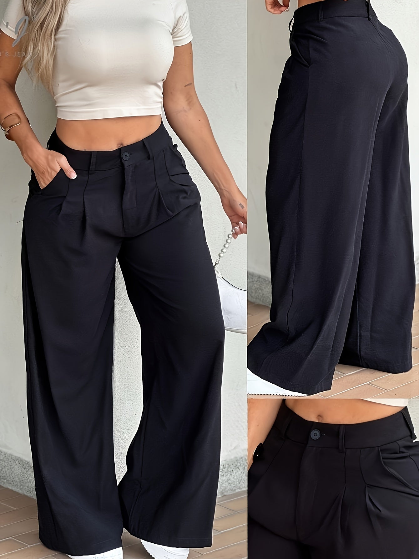 Elegant Wide Leg Trousers for Women with High Waist Pleated Tailored Style