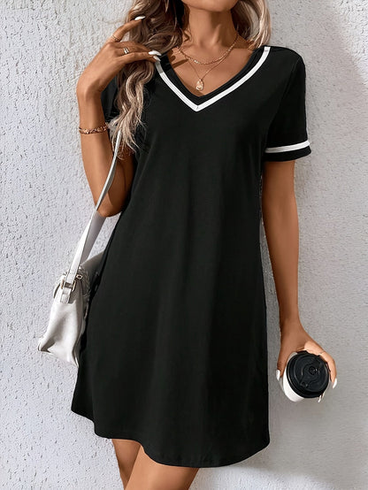 Elegant Color Block Evening Dress for Women with V Neck Shift Formal Wedding Guest Style