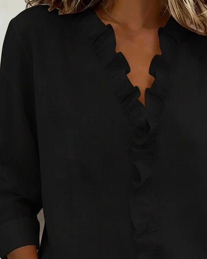 Stylish Blouse for Women with V Neck Long Sleeve Ruffled