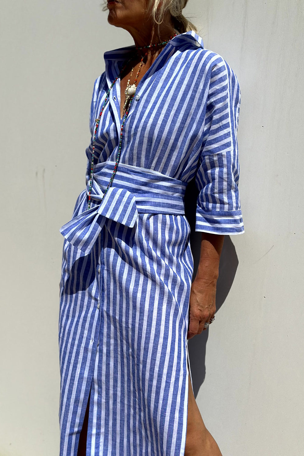 Effortless Striped Shirt Dress for Women with V Neck