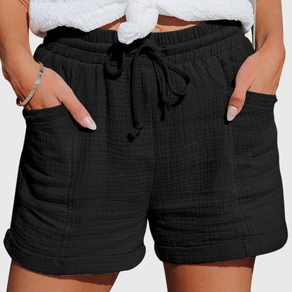 Effortless Cotton Shorts for Women with Drawstring Waist Cuffed Hem Deep Pocket Casual Style