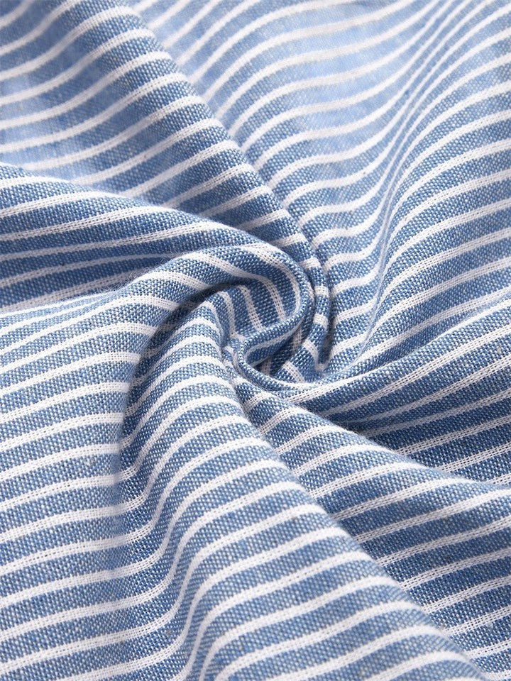 Comfortable Striped Midi Dress for Women with Round Neck Short Sleeve Empire Waist Casual Style