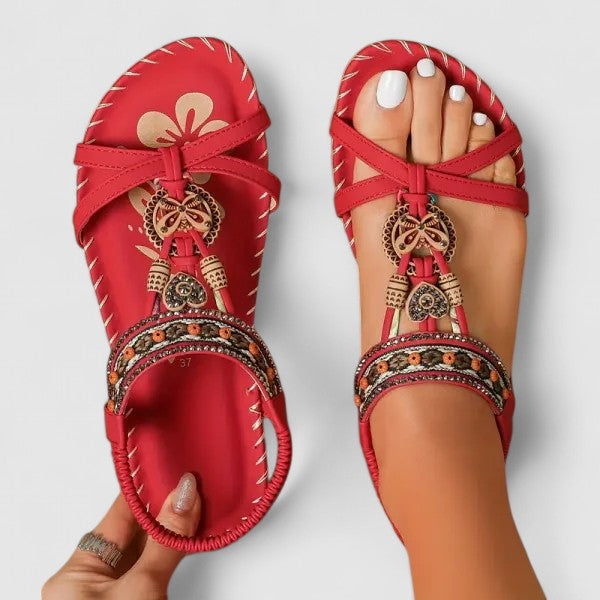 Elegant Orthopedic Sandals for Women with Beaded Embellishment Toe Loop Elastic Strap Casual Summer Style