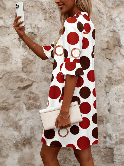 Effortless Polka Dot Mini Dress for Women with V Neck Flared Sleeve