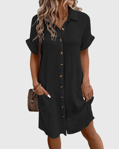 Comfortable Linen Shirt Dress for Women with Collared Button Down Short Sleeve Casual Mini Style