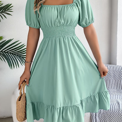 Elegant Evening Dress for Women with Square Neck Puff Sleeve A Line Formal Wedding Guest Style