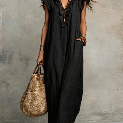 Effortless Maxi Dress for Women with V Neck Ruffled