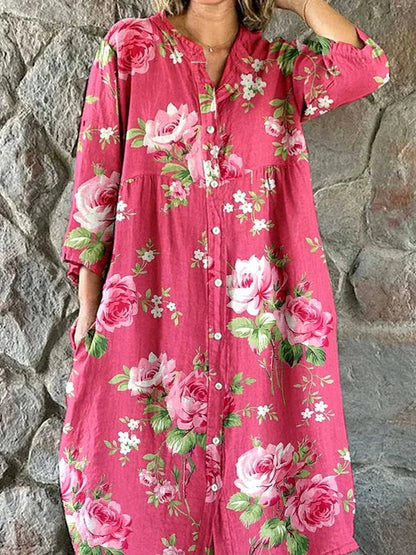 Stylish Floral Dress for Women with V Neck Oversized