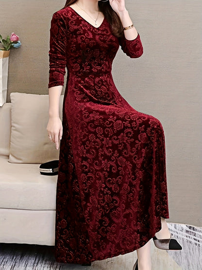 Effortless Midi Dress for Women with V Neck Long Sleeve
