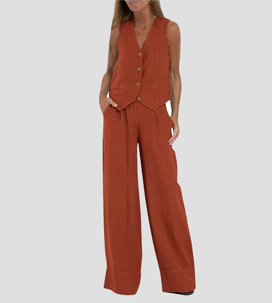 Comfortable Two Piece Set for Women with V Neck Sleeveless Wide Leg