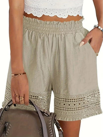 Comfortable Lace Shorts for Women with Elastic Waist Pockets