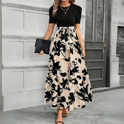 Effortless Floral Maxi Dress for Women with Puff Sleeve High Waist Flowy Skirt Style