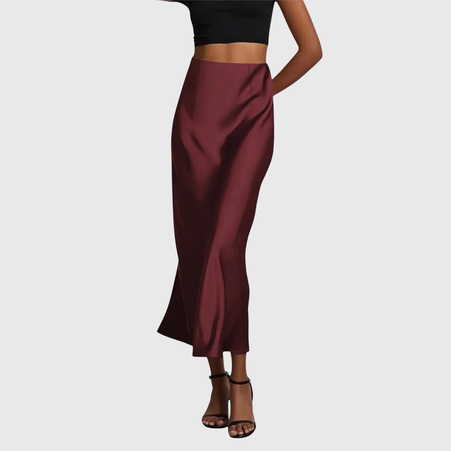 Elegant Satin Midi Skirt for Women with High Waist Fitted Slip Bias Cut Semi Formal Style