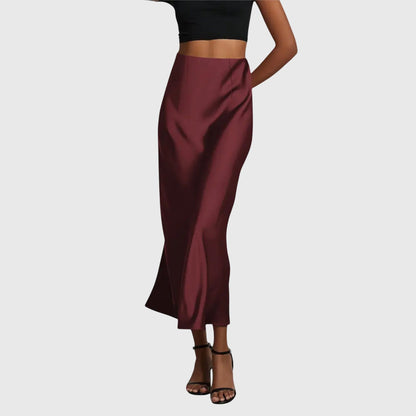 Elegant Satin Midi Skirt for Women with High Waist Fitted Slip Bias Cut Semi Formal Style