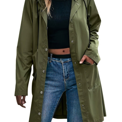 Effortless Hooded Jacket for Women with Button Front Longline Patch Pocket Style