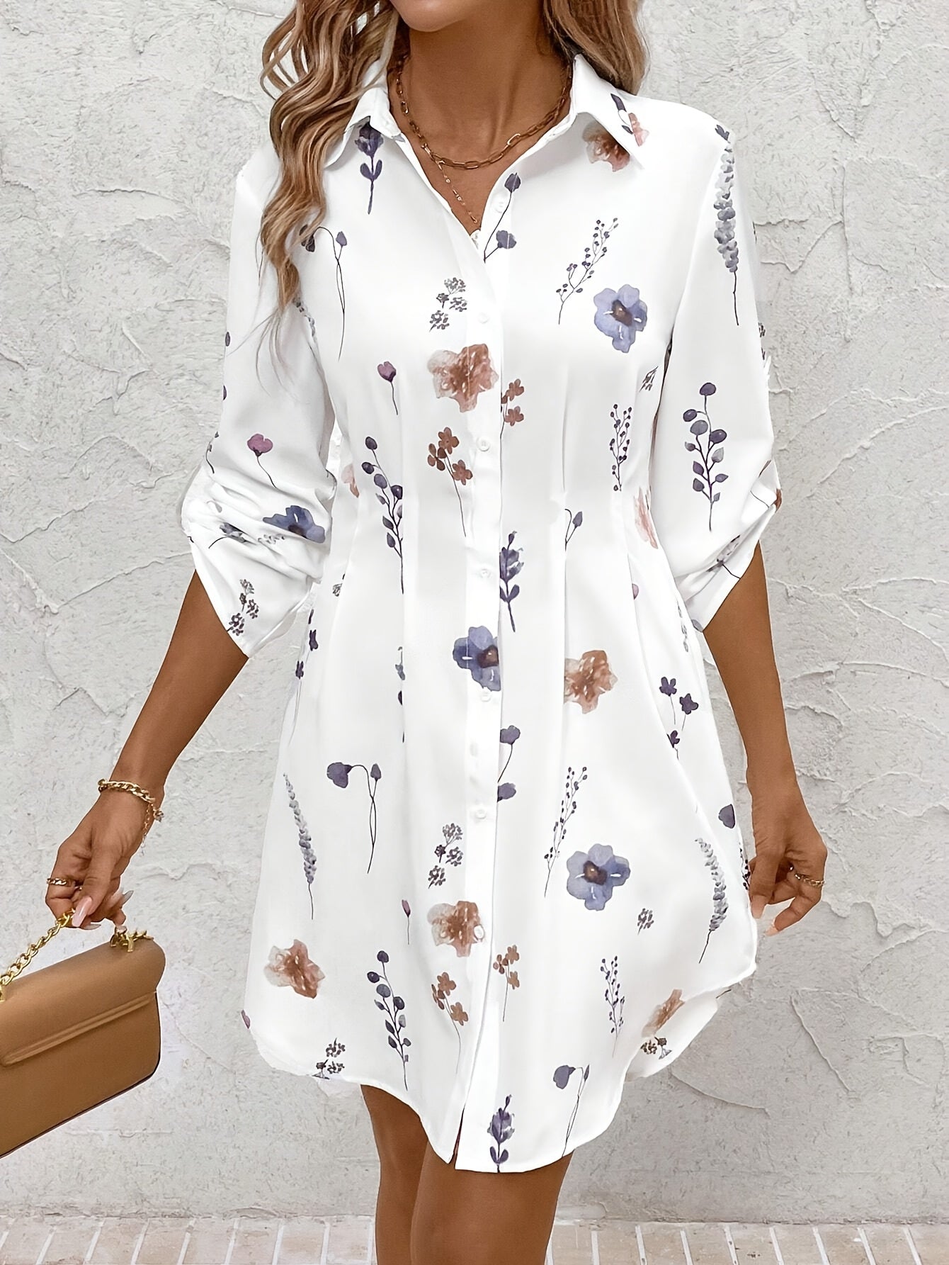 Effortless Floral Shirt Dress for Women with Collared Button Front