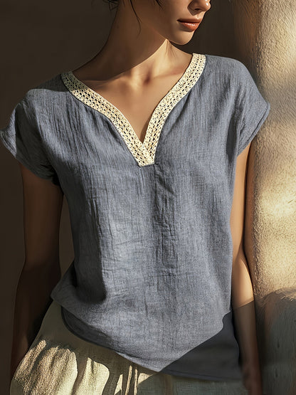 Stylish Lace Blouse for Women with V Neck