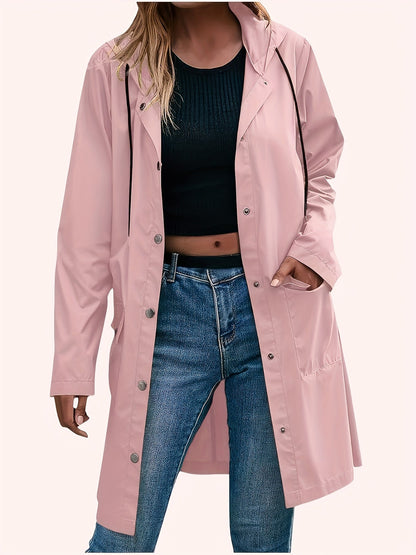 Effortless Hooded Jacket for Women with Button Front Longline Patch Pocket Style