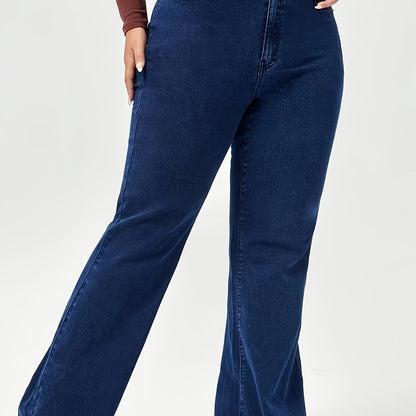 Effortless Relaxed Dark Blue Flare Jeans for Women with High Waist Classic Style