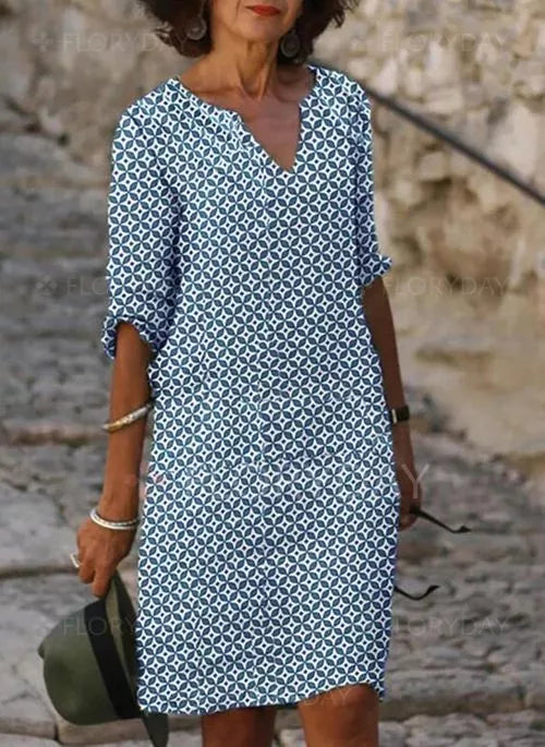 Effortless Mini Dress for Women with Split Neck Vintage