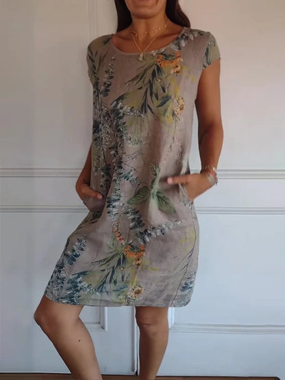 Stylish Canvas Midi Dress for Women with Short Sleeve