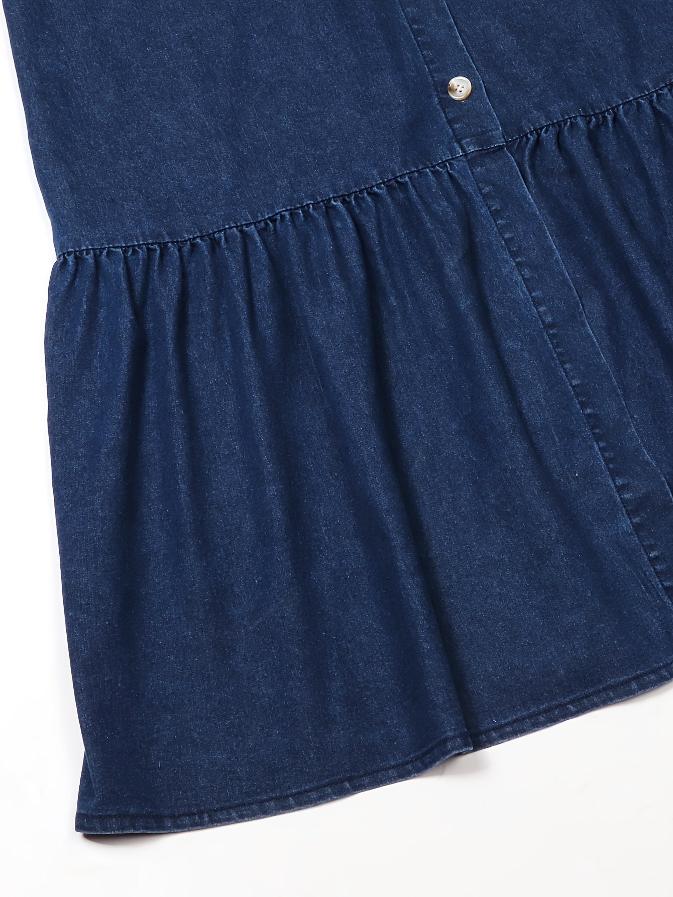 Elegant Blue Denim Maxi Dress for Women with Collar Puff Sleeve Front Slit Style