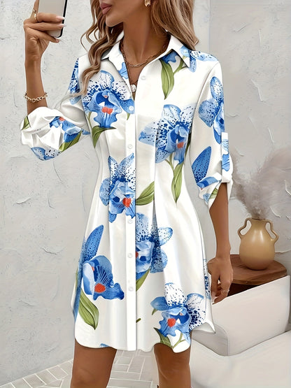 Effortless Floral Shirt Dress for Women with Collared Button Front