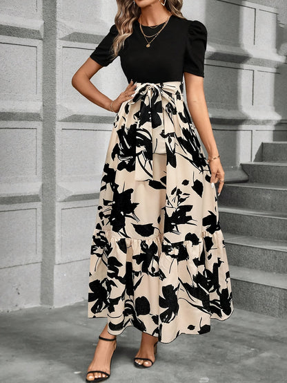 Stylish Printed Maxi Dress for Women with Tiered Casual Style