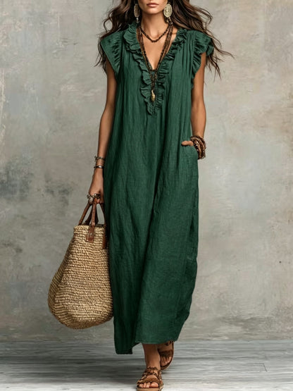 Effortless Maxi Dress for Women with V Neck Ruffled