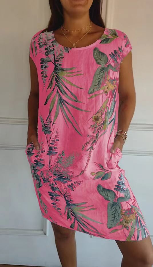 Stylish Canvas Midi Dress for Women with Short Sleeve