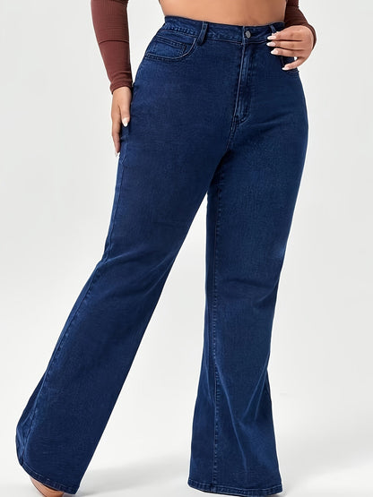 Effortless Relaxed Dark Blue Flare Jeans for Women with High Waist Classic Style