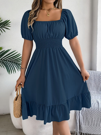 Elegant Evening Dress for Women with Square Neck Puff Sleeve A Line Formal Wedding Guest Style