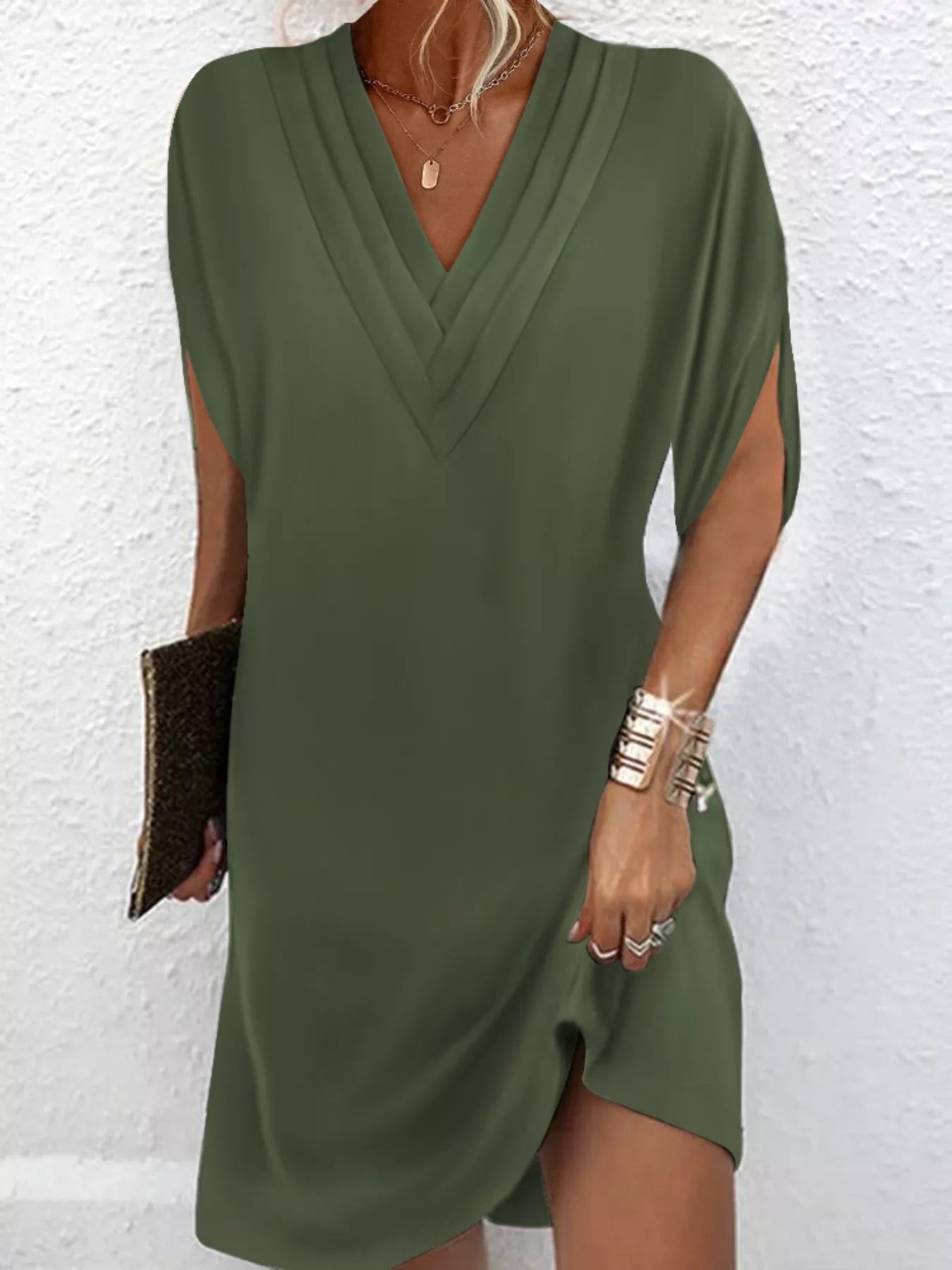 Stylish Mini Dress for Women with V Neck Slit