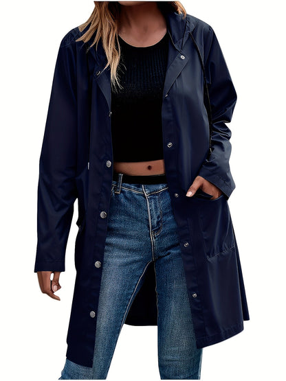 Effortless Hooded Jacket for Women with Button Front Longline Patch Pocket Style