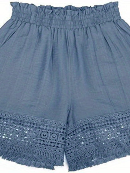 Comfortable Lace Shorts for Women with Elastic Waist Pockets
