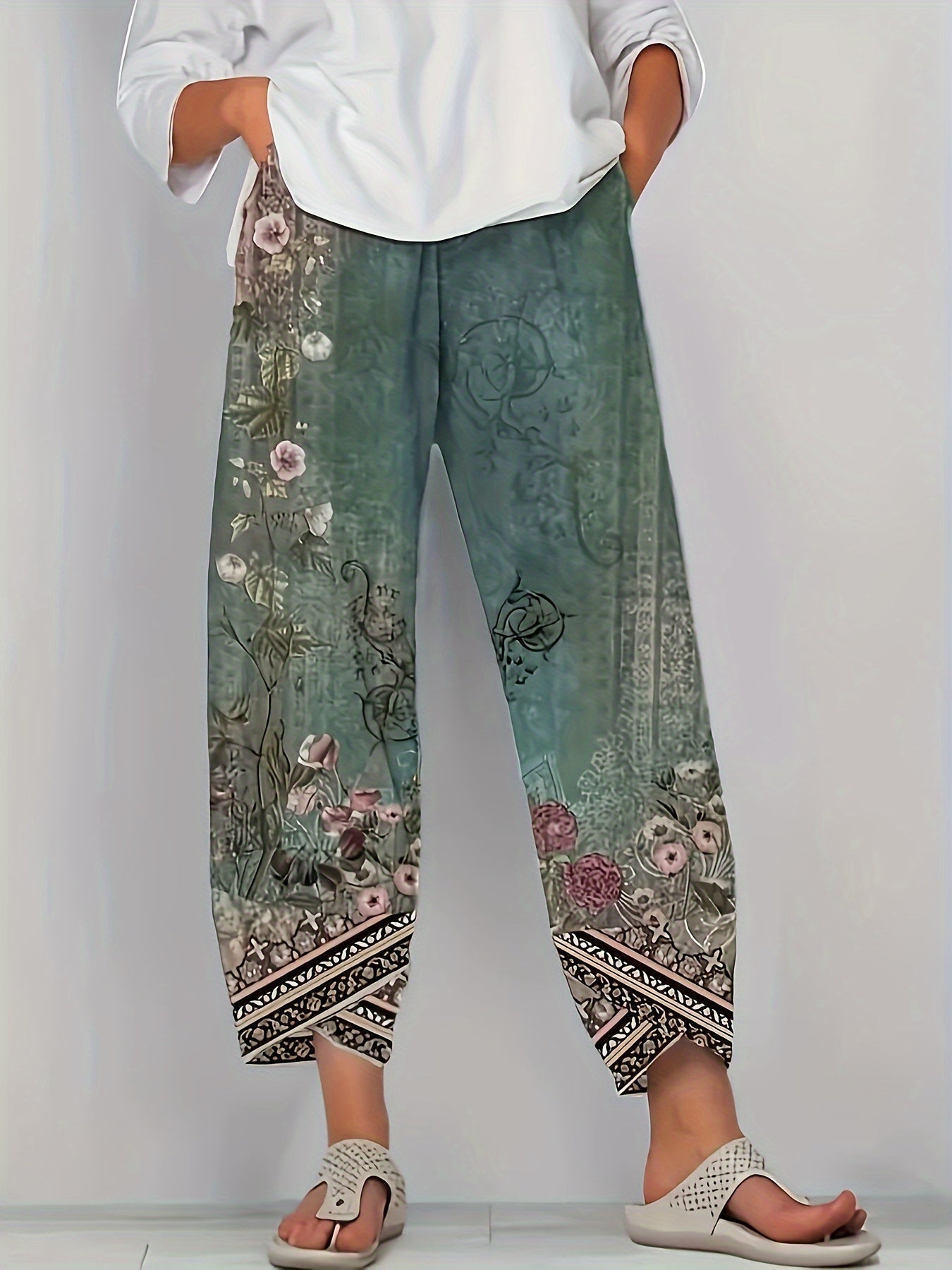 Comfortable Pants for Women with Cropped Elastic Waist