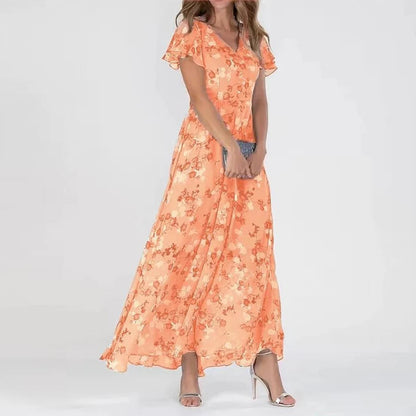 Effortless Floral Midi Dress for Women with Short Sleeve