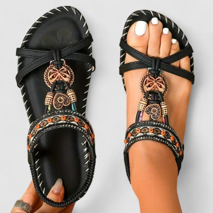 Elegant Orthopedic Sandals for Women with Beaded Embellishment Toe Loop Elastic Strap Casual Summer Style