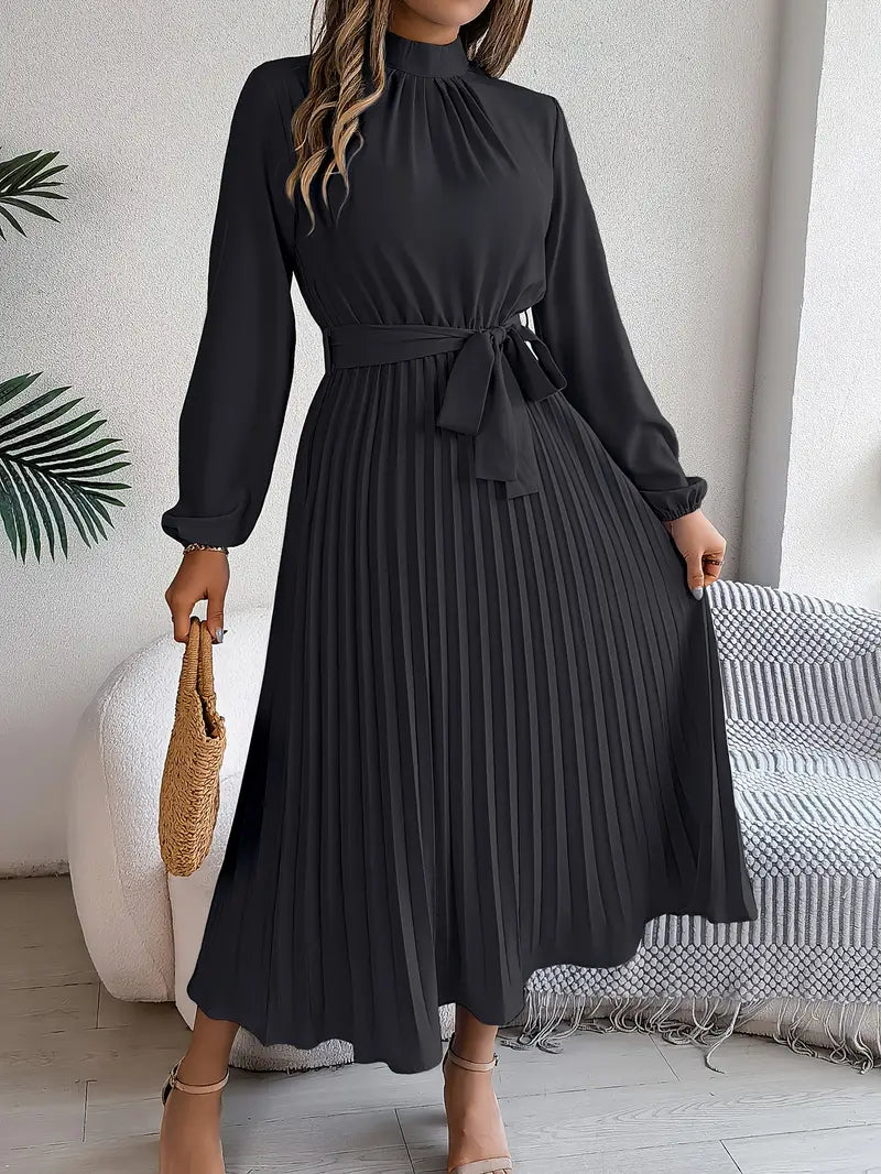 Stylish Midi Dress for Women with Long Sleeve Belted
