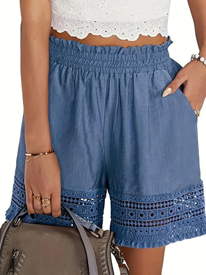 Comfortable Lace Shorts for Women with Elastic Waist Pockets
