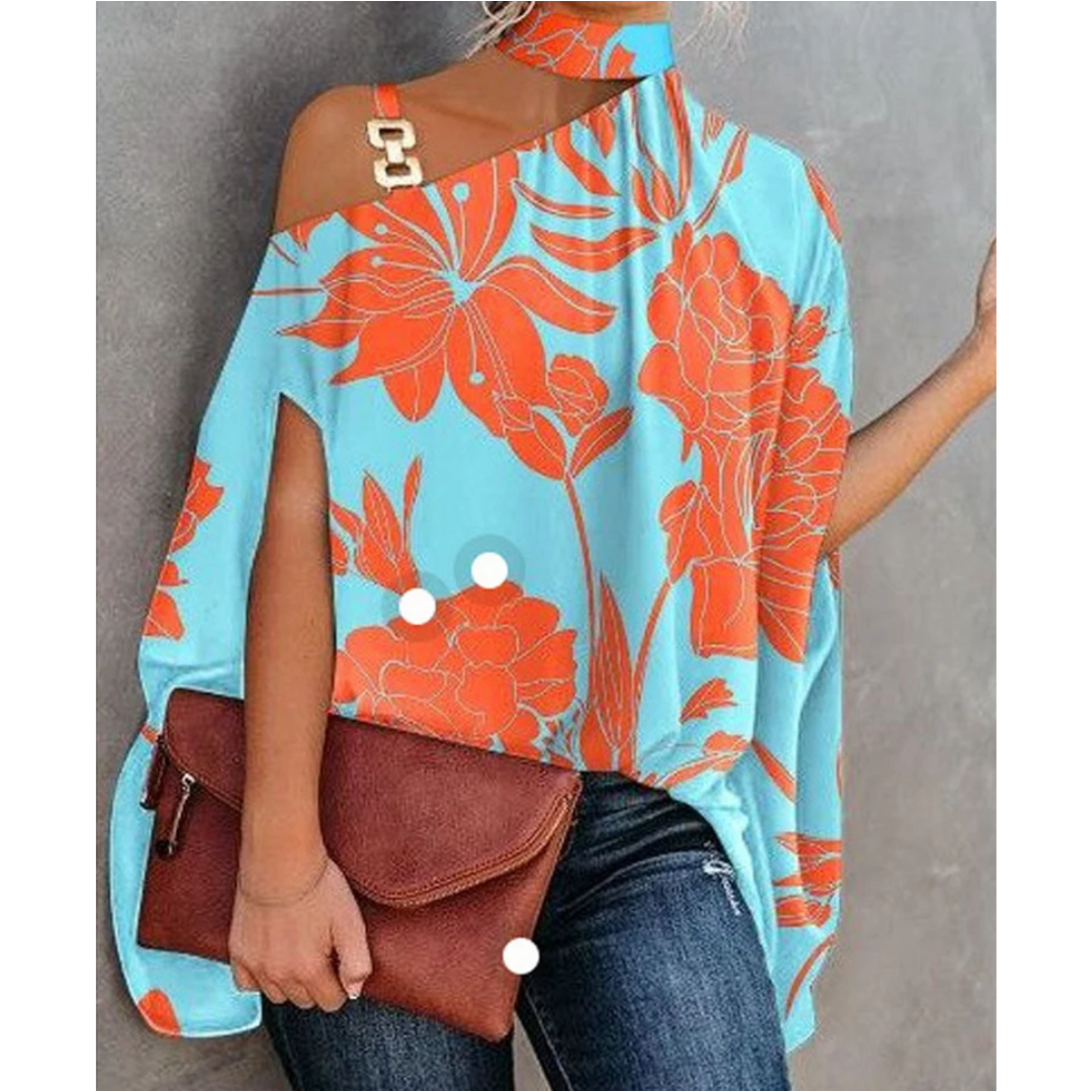 Effortless Printed Blouses for Women with Batwing Sleeve Oversized Relaxed Style